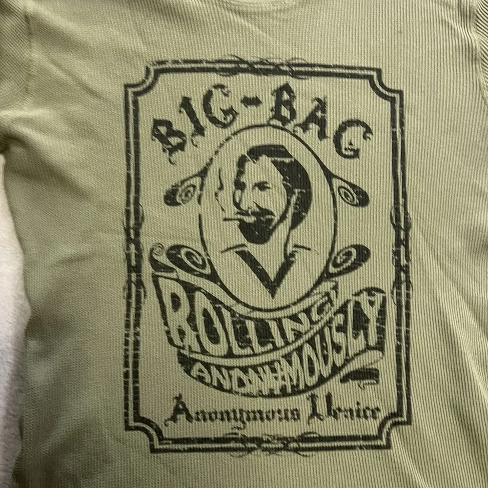 Vintage Anonymous Venice Big Bad Man Thermal Shirt Adult Size Large Green STAINS